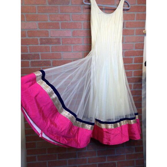 Karishma Womens Traditional Anarkali Gown Embroidered Velvet Mesh Long Dress - Picture 4 of 15